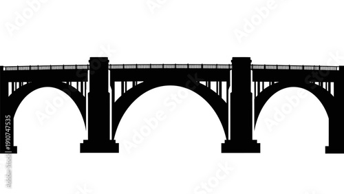 Black Silhouette of Railway Viaduct Bridge.