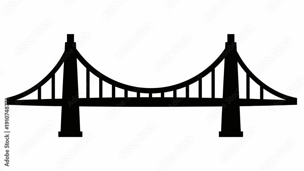 Obraz premium Suspension Bridge Silhouette Against White Background.