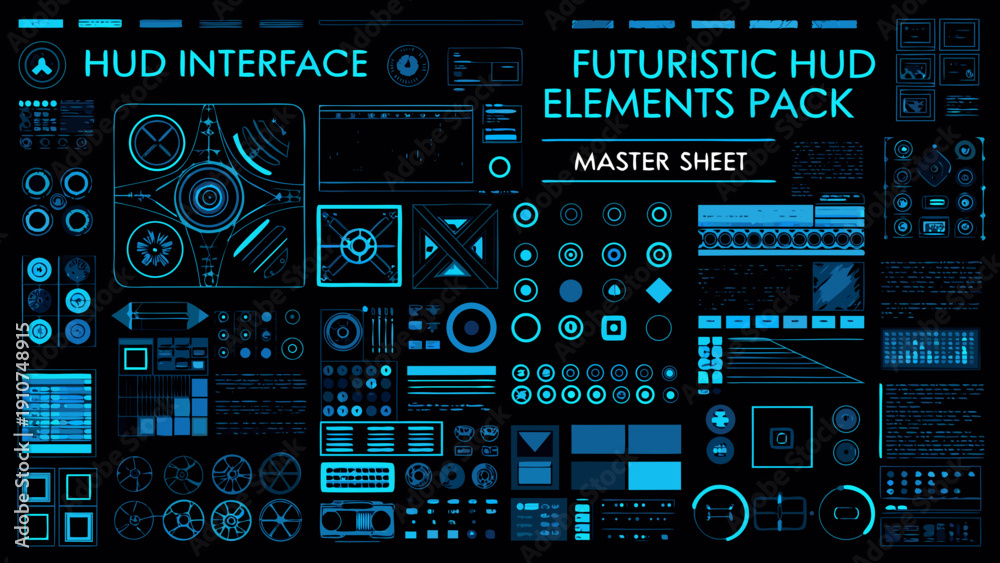 Fototapeta premium Futuristic hud interface elements pack with various digital displays