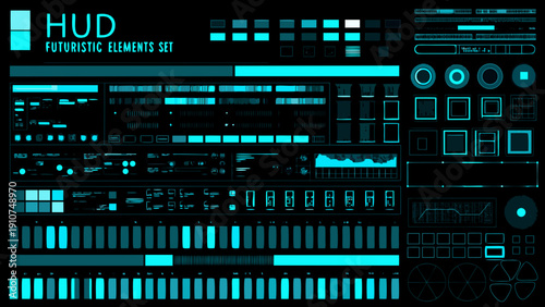 Futuristic hud elements set in shades of teal and dark blue