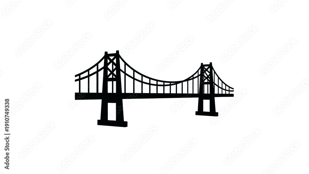 Fototapeta premium Suspension Bridge Silhouette Graphic Illustration.