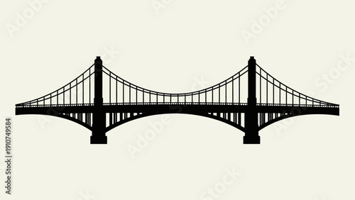 Suspension Bridge Silhouette Against White Background.