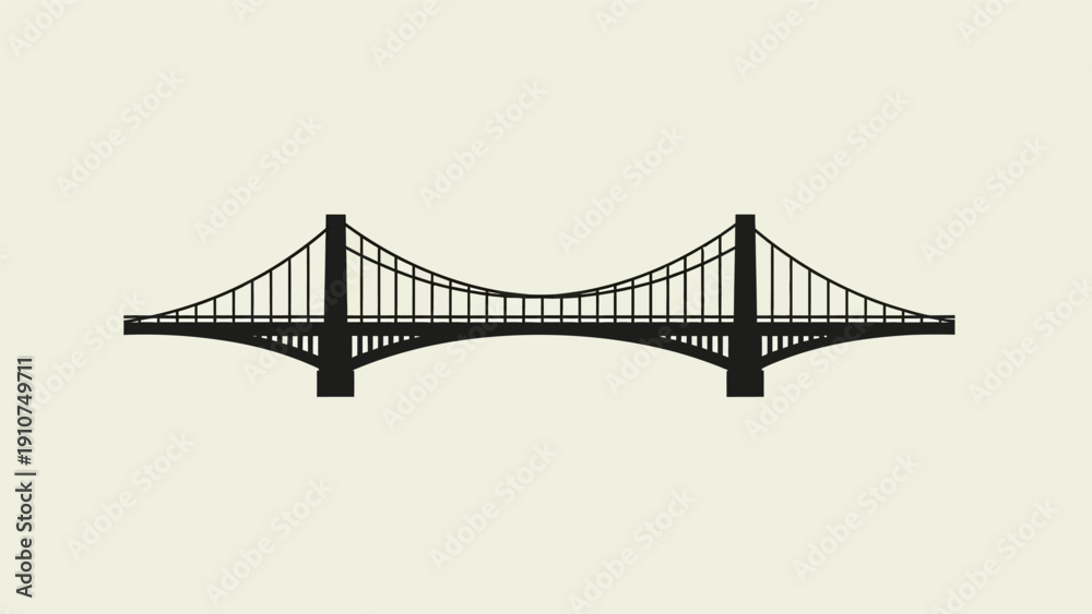 Fototapeta premium Suspension Bridge Silhouette Graphic Illustration.