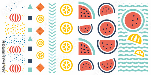 Colorful pattern featuring stylized fruit slices and geometric shapes