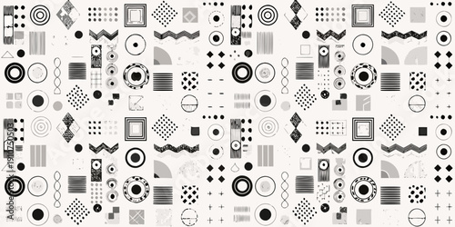 Abstract geometric patterns in grayscale create a repeating background