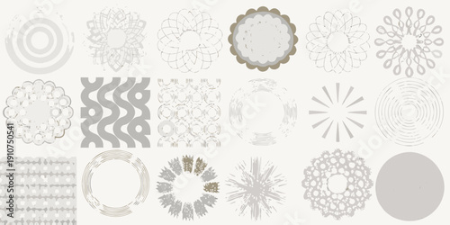 Collection of grayscale circular and geometric patterns arranged in a grid