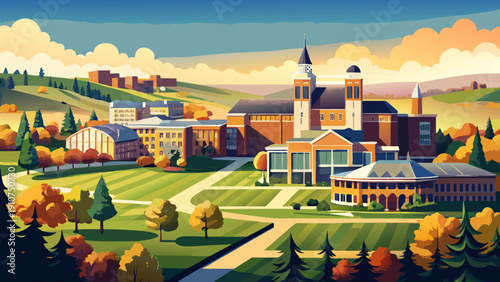 Very beautiful wide campus view of Western Michigan University in Kalamazoo featuring academic buildings, open lawns, and a welcoming collegiate atmosphere.
