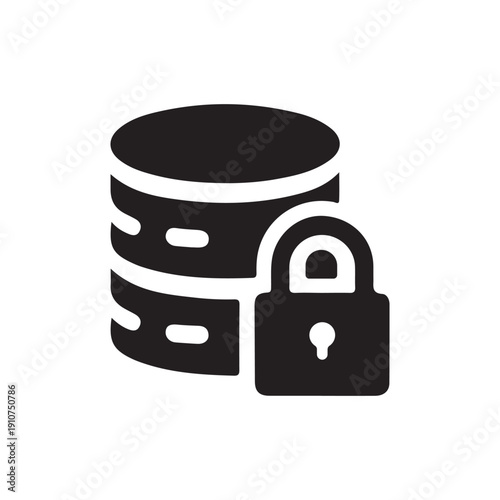 Secure database lock icon silhouette for data encryption concept