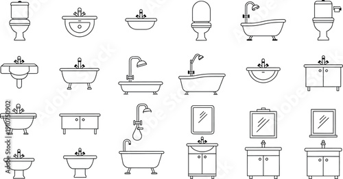 A collection of bathroom fixtures isolated on transparent background