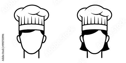 コック帽をかぶった男女のシルエットアイコン