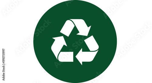 Classic white recycling symbol prominently displayed inside a dark green circle representing an essential environmental conservation and sustainability concept for global ecology awareness.