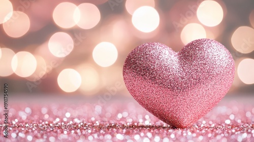 Wallpaper Mural A glittery pink heart sits on a sparkling surface with soft, glowing bokeh lights in the background, creating a romantic and festive atmosphere. Torontodigital.ca