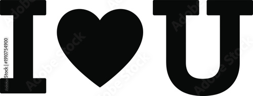 Minimalist black and white vector illustration featuring bold typography with heart symbol expressing romantic affection, simple design for love, Valentine’s Day, relationship themes
