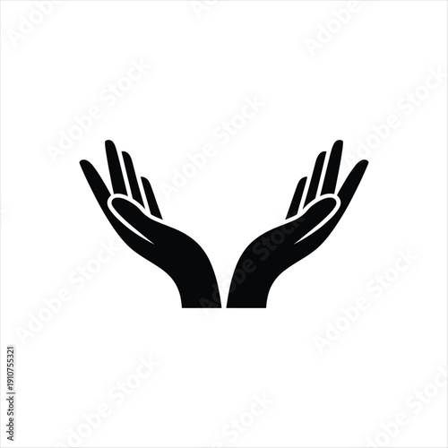 Two open hands silhouette praying or receiving gesture vector icon