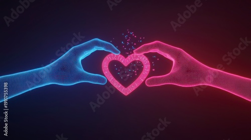 Wallpaper Mural Two digital hands forming a heart shape together with a glowing heart in the center on a dark background. Torontodigital.ca