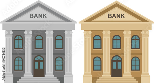 Bank building facade vector illustration with classical columns financial institution architecture design isolated