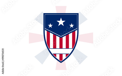 Free Download USA Stars and Stripes Shield Badge Minimal Flat Vector Illustration American Patriotic Heraldic Emblem Design - GFXLoad