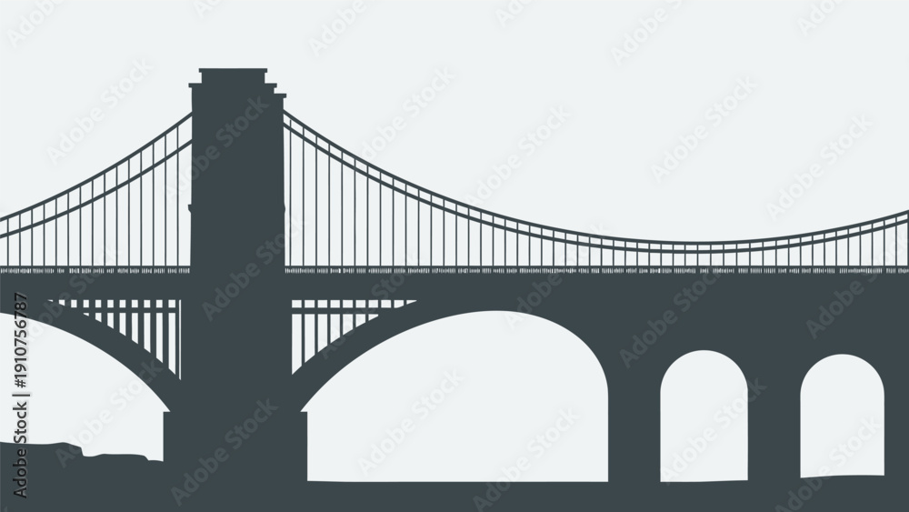 Fototapeta premium Suspension Bridge Silhouette with Arches.