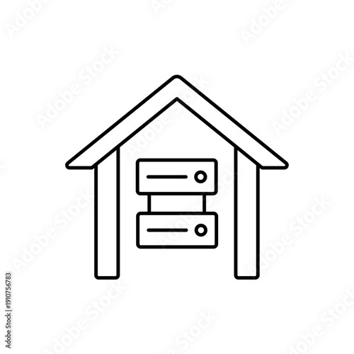icon an on premises server building with integrated data storage racks, isolated against a clean background.