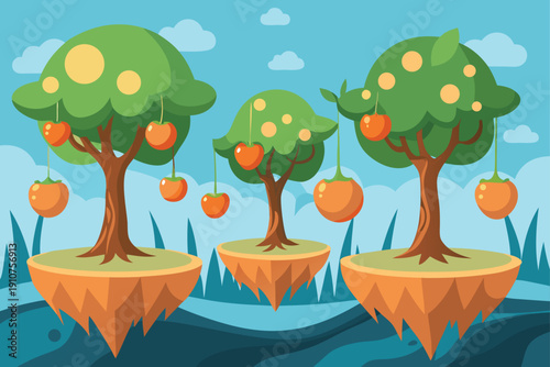 Magical Orchard With Floating Fruit Trees