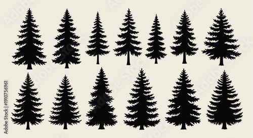 Collection of Diverse Pine Tree Silhouettes for Design.