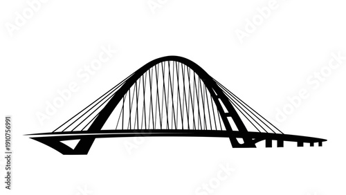 Modern Bridge Silhouette with Cable Stays.