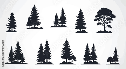 Collection of Diverse Pine Tree Silhouettes for Nature Designs.