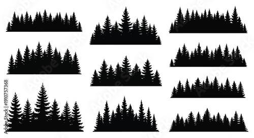 Collection of Silhouetted Evergreen Forest Scenes.