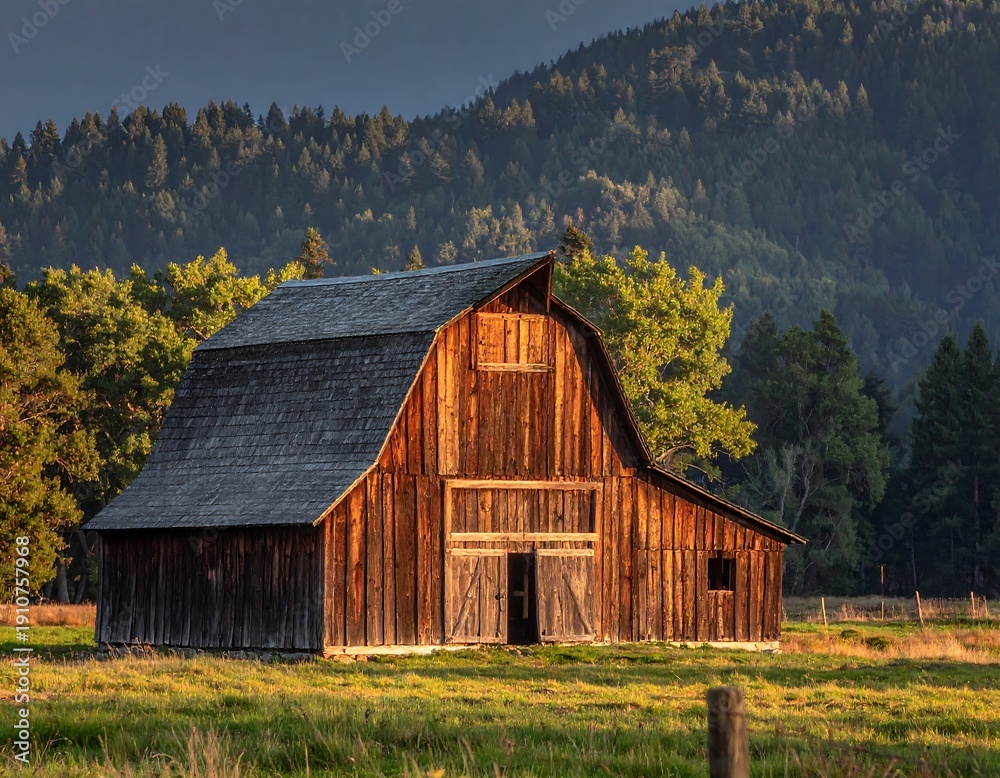 Obraz premium Rustic Barn in Grand Teton National Park at Sunset.