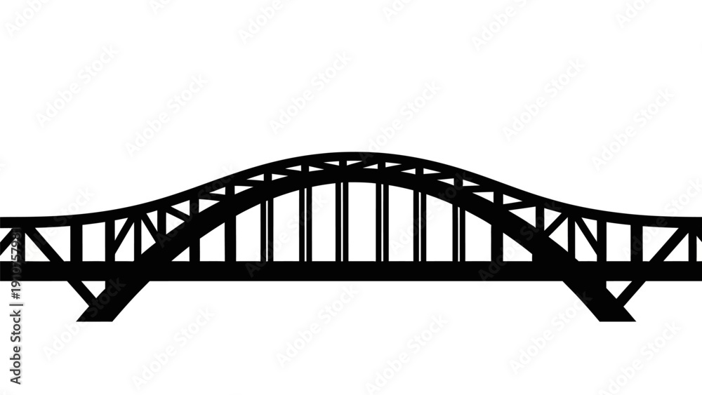 Obraz premium Steel Arch Bridge Silhouette Against White Sky.