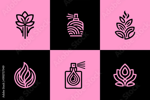 Icon Set Vector of 6 Aromatherapy Fragrance Spa Wellness Cosmetic Symbols