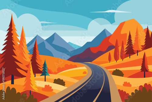Foto Scenic Mountain Road Winding Through Fall Colors