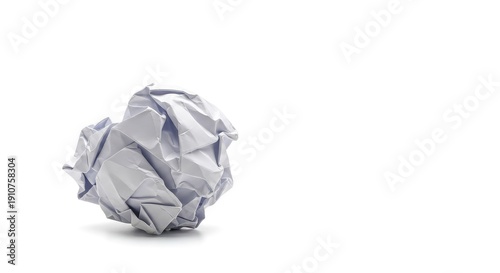 A tightly compacted white paper ball, discarded after a mistake or failed attempt, sitting isolated and sharply focused on a clean, bright white background ,pure ,isolated ,wrong