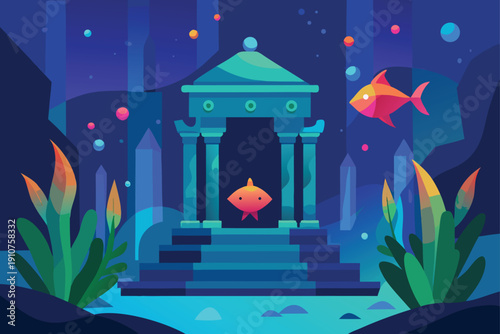 Serene Underwater Temple With Glowing Coral