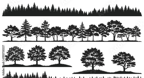 Collection of Diverse Tree Silhouettes for Design Projects.