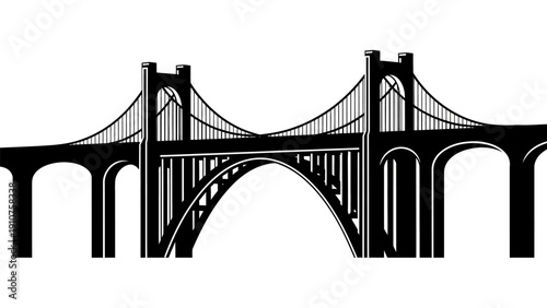 Black and White Bridge Silhouette Illustration.