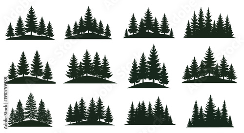 Collection of Evergreen Pine Tree Silhouettes for Forest Scenes.