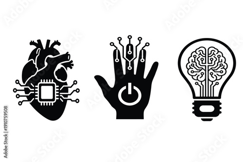 Artificial Intelligence and Cybernetics Vector Illustration Set