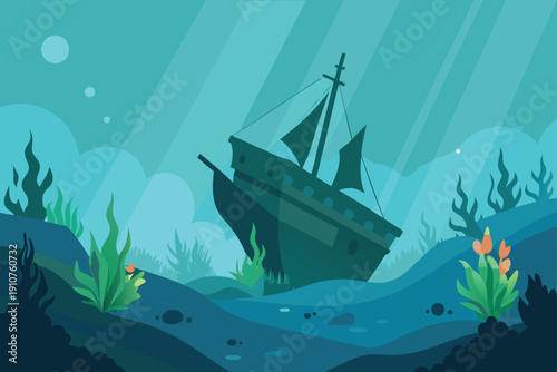 Sunken Pirate Ship With Coral And Sea Life