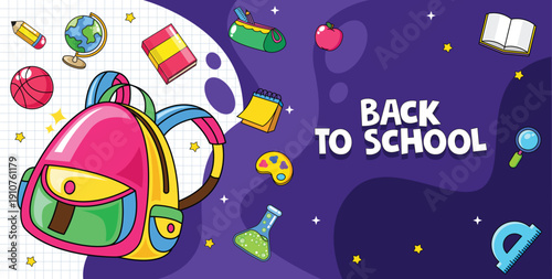 Hand drawn back to school doodle template vector background