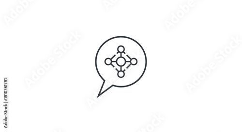 Molecular structure in speech bubble icon.