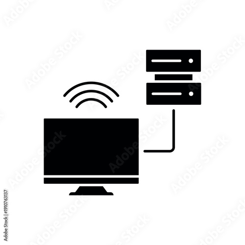 icon a remote server with wireless wifi connectivity and hardware racks, isolated against a clean background.