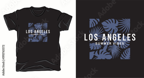 Minimalist Los Angeles tropical leaf graphic for modern streetwear t-shirt print design