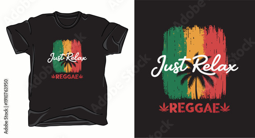Just relax reggae t-shirt design, distressed stripes background, palm tree, fashion vector illustration