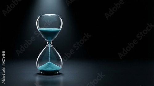 Elegant blue sand hourglass timer symbolizing passing moments, deadlines, and the measurement of finite time