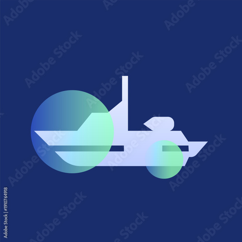 landing craft glassmorphism illustration. Transparency blur elements.