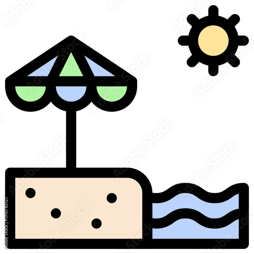 Beach Vector Icon, User Interface Related Lineal Colour Style Vector Icon.