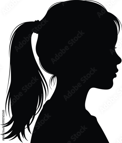 Silhouette of a young girl with a ponytail