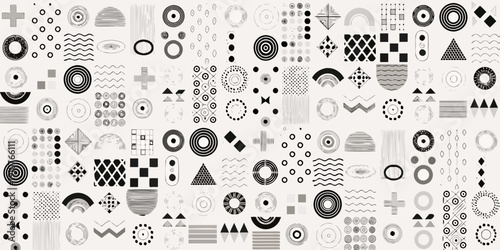 Abstract geometric patterns in black and white create a seamless design