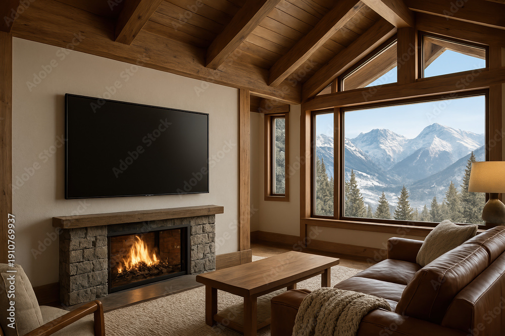 Fototapeta premium Mountain modern great room with views.